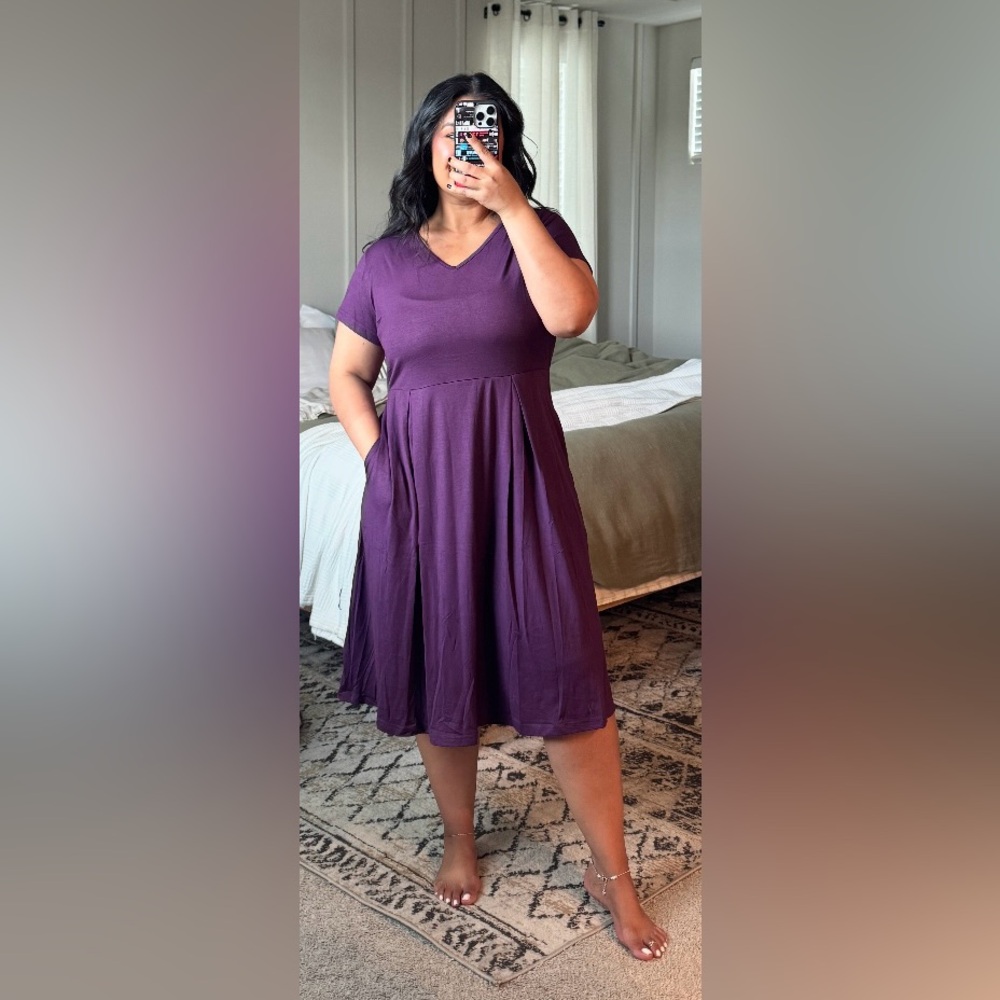 Anrabess Elegant Purple V-Neck Dress